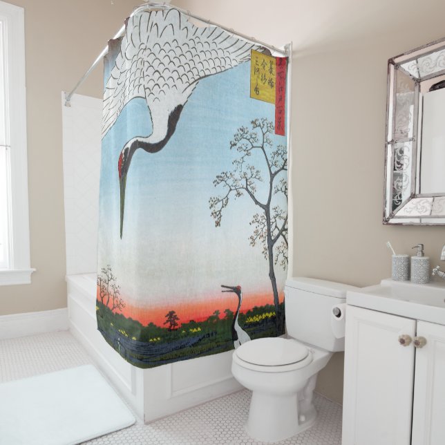 Utagawa Hiroshige - Minowa, Kanasugi, Mikawashima Shower Curtain (In Situ)