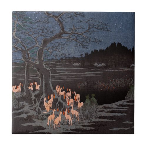 Utagawa Hiroshige _ New Years Eve Foxfires Ceramic Tile
