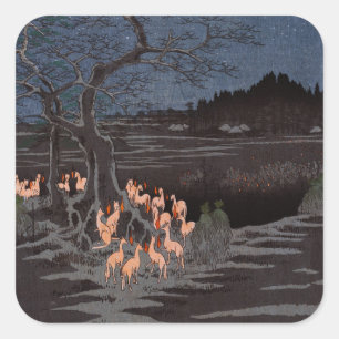 Utagawa Hiroshige - New Year's Eve Foxfires Square Sticker