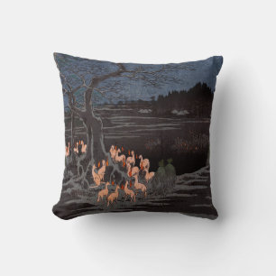 Utagawa Hiroshige - New Year's Eve Foxfires Throw Pillow