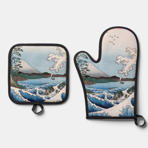 Utagawa Hiroshige _ Sea off Satta Suruga Province Oven Mitt  Pot Holder Set