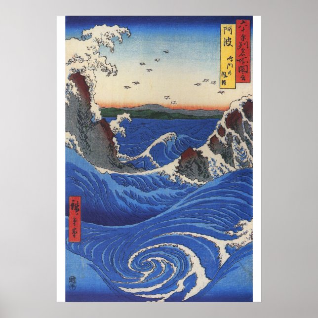 Utagawa Hiroshige, Wild Sea Breaking on the Rocks Poster (Front)