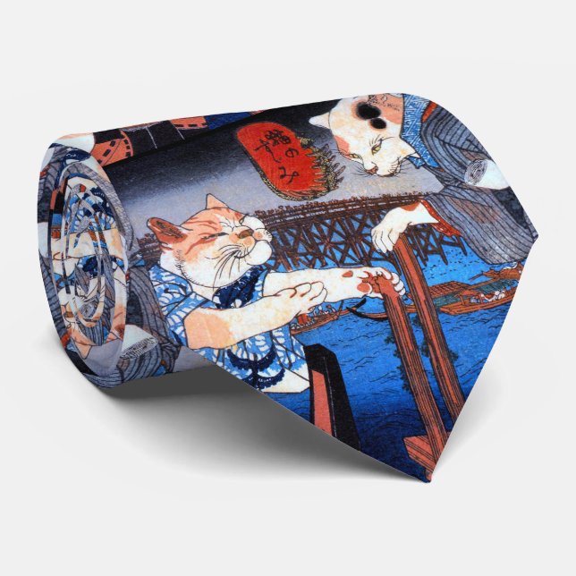 Utagawa Kuniyoshi, "Two Cats" Neck Tie (Rolled)