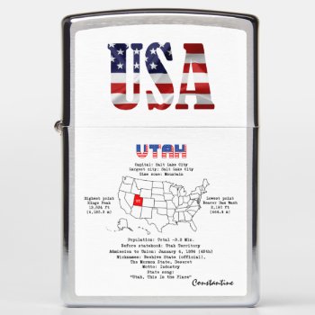 Utah American State On A Map And Useful Info Zippo Lighter by DigitalSolutions2u at Zazzle