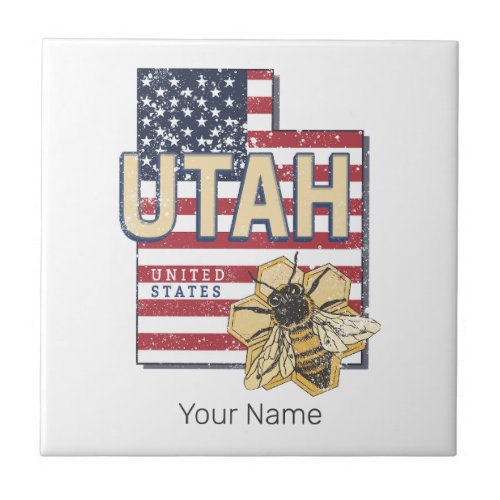 Utah Bee United States Retro Map Vintage USA Ceramic Tile