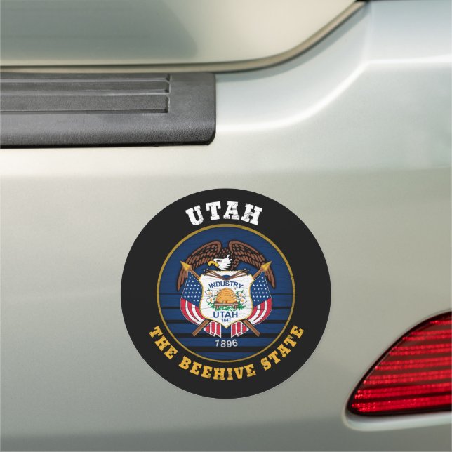 UTAH BEEHIVE STATE FLAG CAR MAGNET (In Situ)