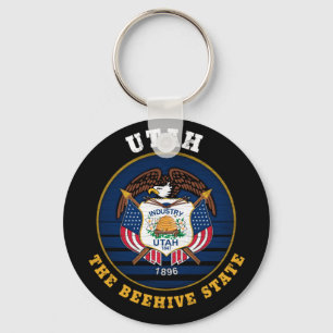 UTAH BEEHIVE STATE FLAG KEYCHAIN