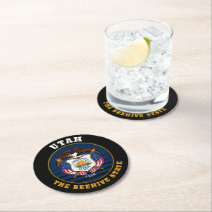 UTAH BEEHIVE STATE FLAG ROUND PAPER COASTER
