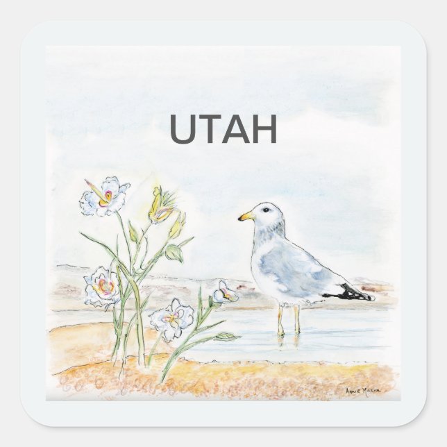 Utah bird flower square sticker (Front)