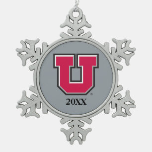 Utah Block U Snowflake Pewter Christmas Ornament
