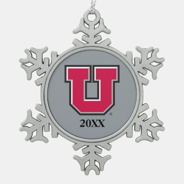 Utah Block U Snowflake Pewter Christmas Ornament (Front)
