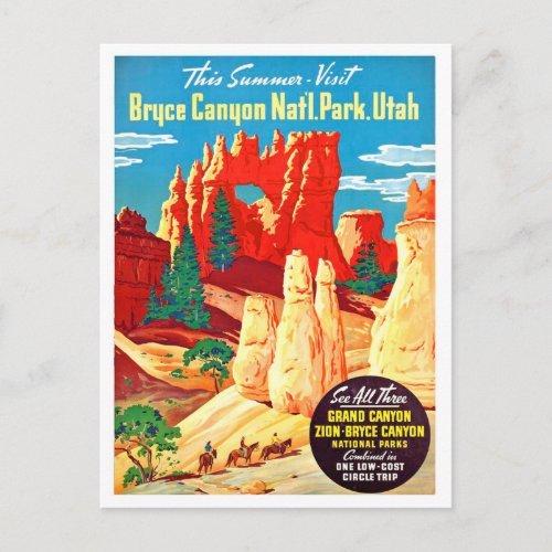 Utah Bruce canyon national park vintage travel Postcard