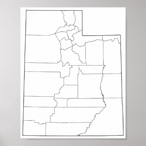 Utah Counties Blank Outline Map Poster