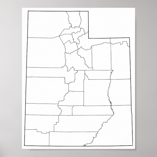 Utah Counties Blank Outline Map Poster (Front)