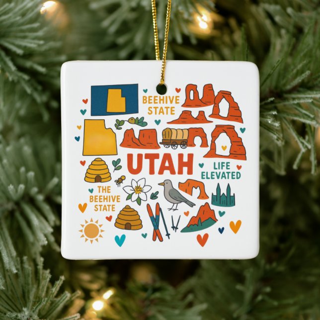Utah Custom Family Trip Christmas Ceramic Ornament (Tree)