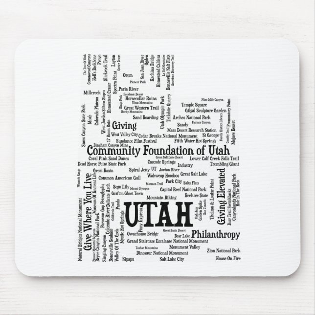 Utah Customized Word Cloud Mouse Pad - Black Text  (Front)