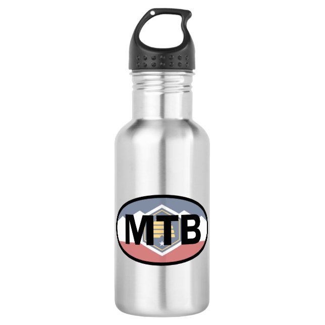 Utah Flag Mountain Biking Oval Stainless Steel Water Bottle (Front)