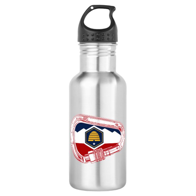 Utah Flag Rock Climbing Carabiner Stainless Steel Water Bottle (Front)