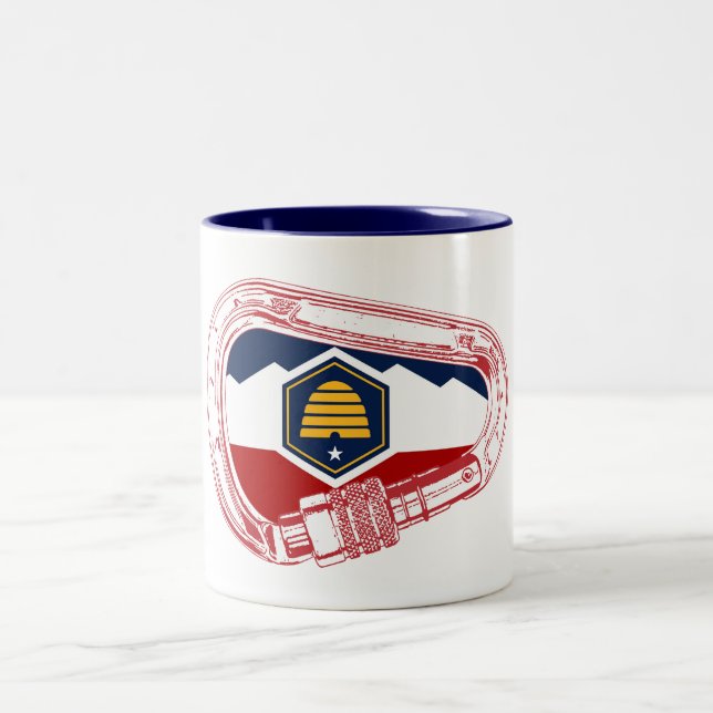 Utah Flag Rock Climbing Carabiner Two-Tone Coffee Mug (Center)