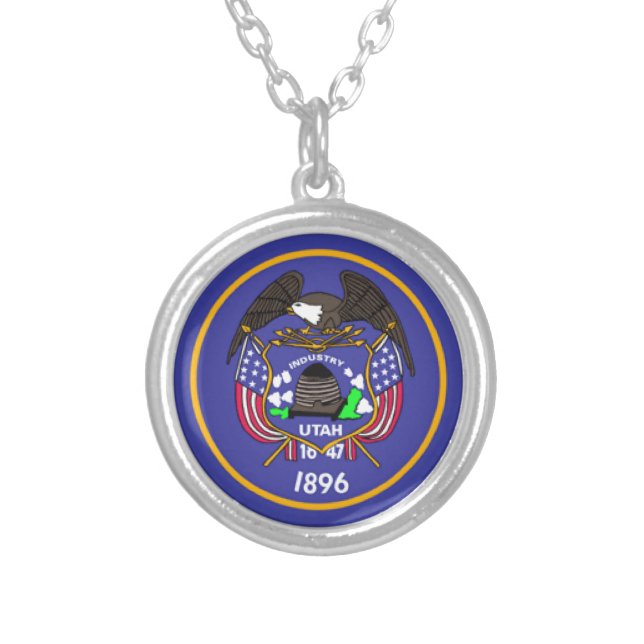 Utah Flag Silver Plated Necklace (Front)
