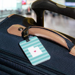 Utah Heart | Home State Luggage Tag<br><div class="desc">Rep your home state of Utah with this cute turquoise and pink luggage tag featuring a silhouette map of the state of Utah with a pink heart inside, overlaid on a trendy preppy aqua stripe background. This cute design in trendy colors makes a great Christmas stocking stuffer or gift for...</div>
