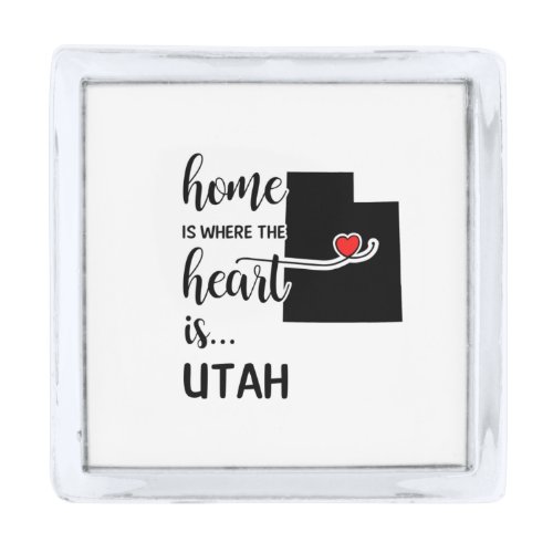 Utah home is where the heart is silver finish lapel pin