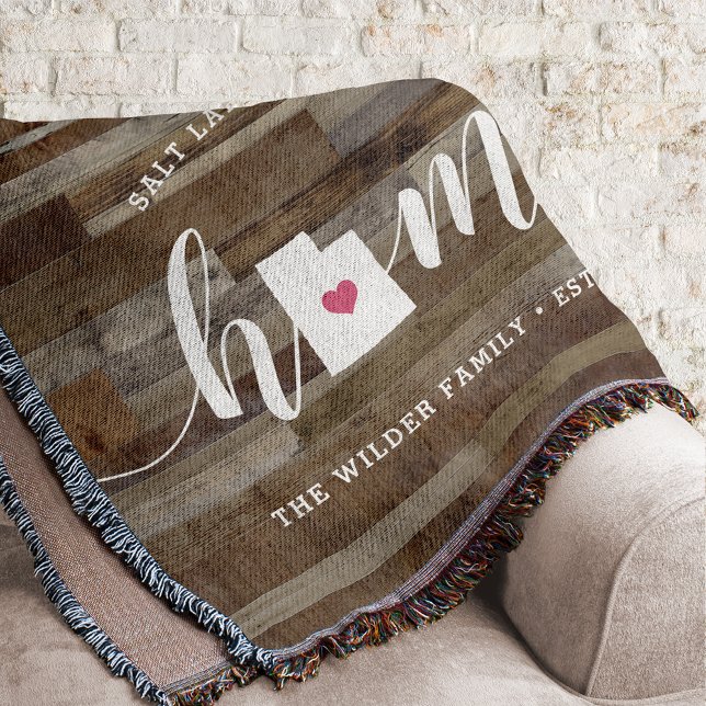 Utah Home State Personalized Rustic Wood Look Throw Blanket (Creator Uploaded)