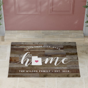 Utah Home State Personalized Wood Look Doormat