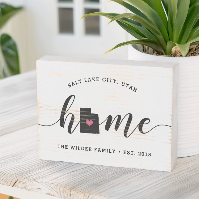 Utah Home State Rustic Family Name Wooden Box Sign (Creator Uploaded)