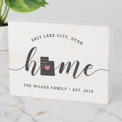 Utah Home State Rustic Family Name Wooden Box Sign