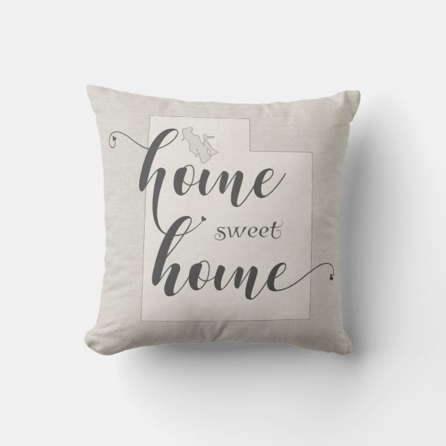 Utah - Home Sweet Home burlap-look Throw Pillow (Front)