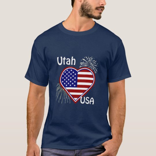 Utah July 4th Fireworks Heart Flag Navy T-shirt