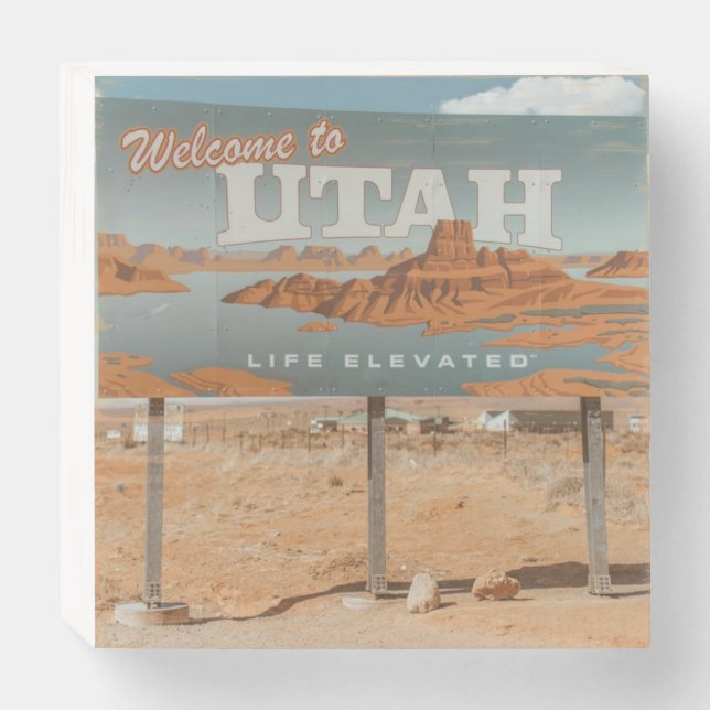 Utah Life Elevated Wooden Box Sign (Front Horizontal)