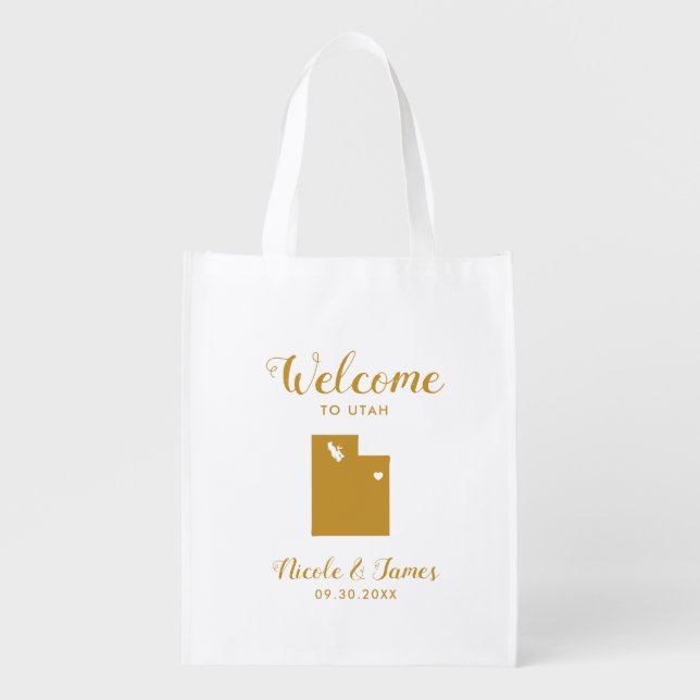 Utah Map Wedding Welcome Bag, Gold Tote Bag (Front)