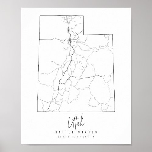 Utah Minimal Street Map Poster