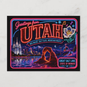 Utah Neon State Retro Vintage Postcard