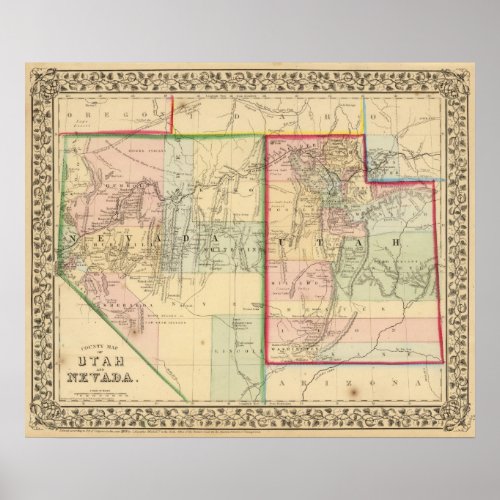 Utah Nevada Map by Mitchell Poster