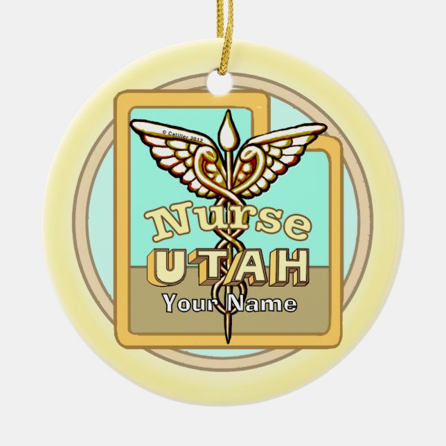 Utah Nurse Caduceus Ceramic Ornament (Front)