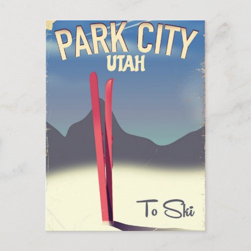 Utah park city ski travel poster postcard