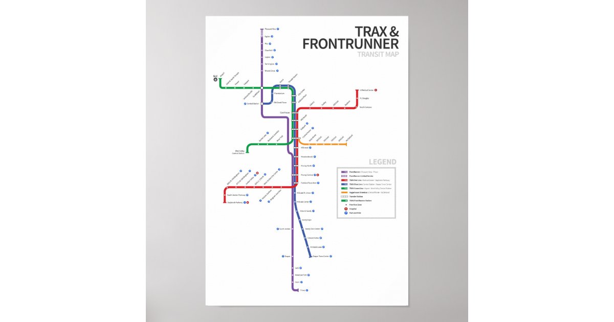 Utah Rail Transit Map Poster | Zazzle