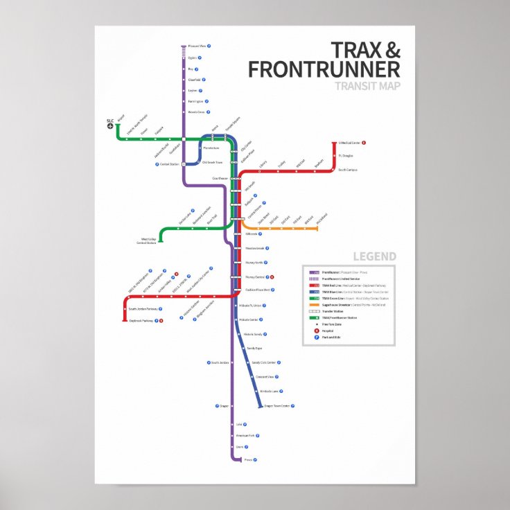 Utah Rail Transit Map Poster | Zazzle