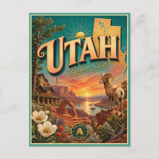 Utah Retro Travel Souvenir Postcard (Front)