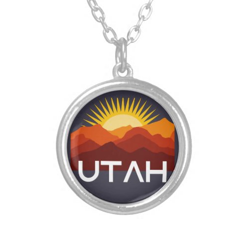 Utah Retro Vintage Desert Sunset Silver Plated Necklace
