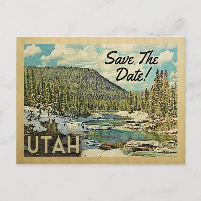 Utah Save The Date Postcards – Snowy Mountain Vintage Announcement