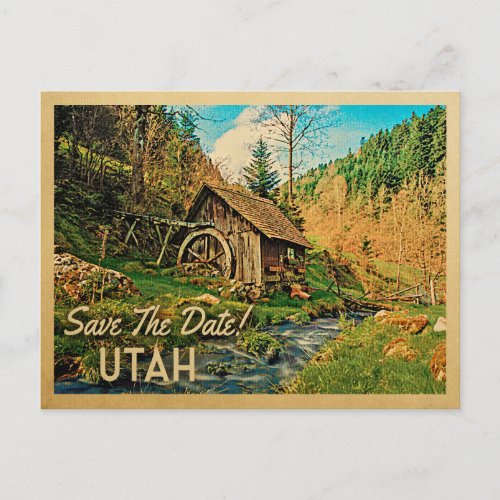Utah Save The Date Rustic Cabin Mill Woods Announcement Postcard