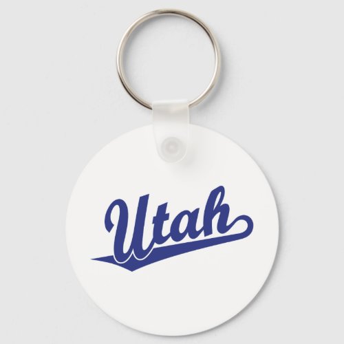 Utah script logo in blue keychain