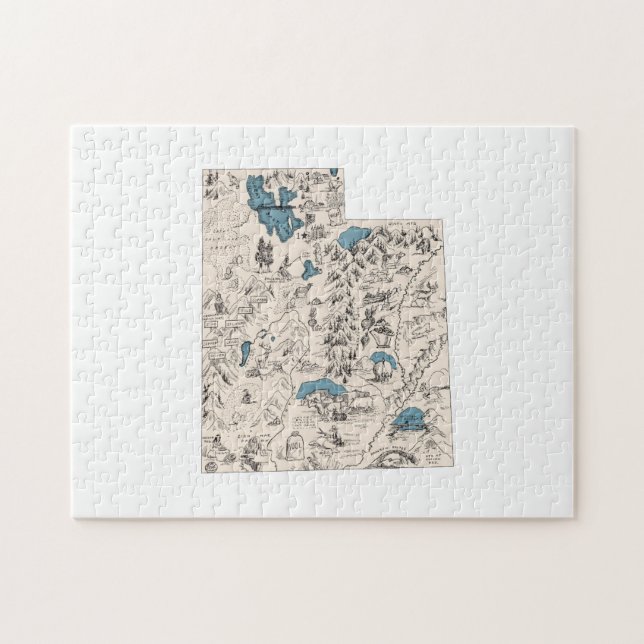 Utah Shaped Vintage Picture Map Jigsaw Puzzle (Horizontal)