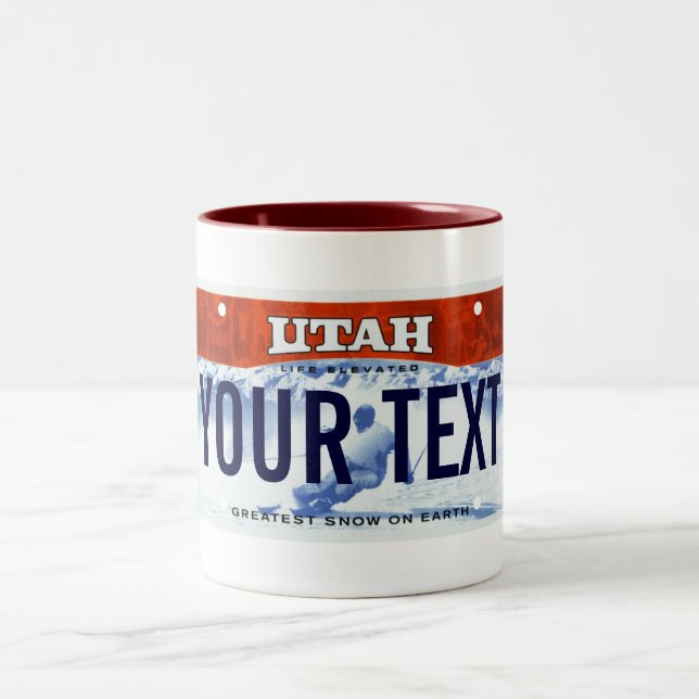 Utah ski license plate mug (Center)