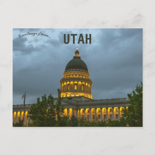 Utah State Capitol at Night Salt Lake City Utah  Postcard