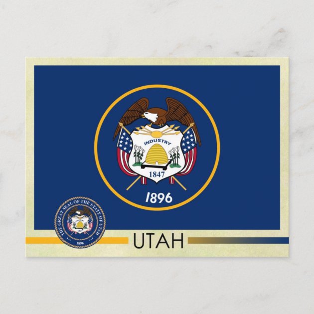 Flag Salt Lake City Seal Zion National Park Utah UT --- State Map Postcard 